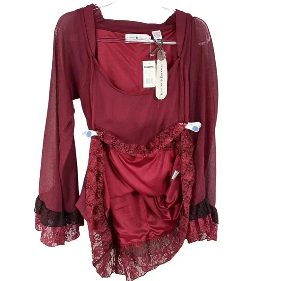 Rancho Estancia NWT Womens S Oversized Dress Sheer Lace Bell Sleeves Lined Boho - Picture 7 of 16